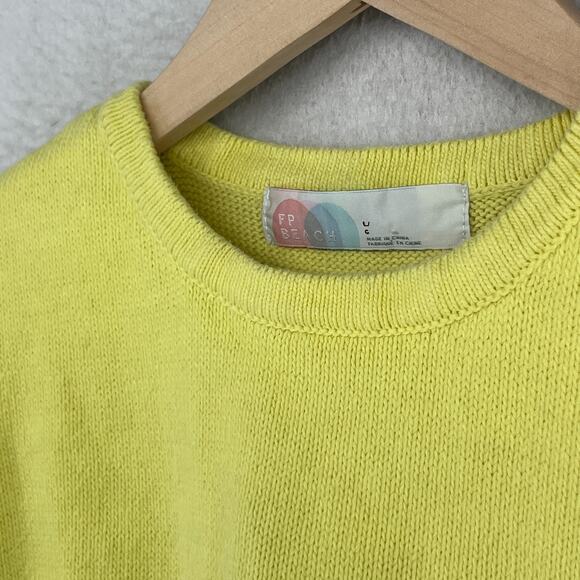 FP BEACH Sweater L FREE PEOPLE Ribbed Boxy Cuff Short Sleeve Cotton Yellow - Picture 6 of 14